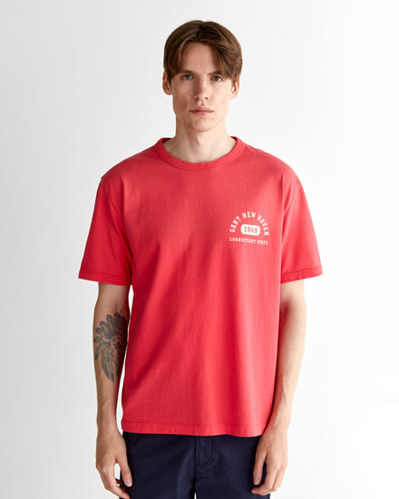 T-shirt męski z nadrukiem okrągły kołnierzyk relaxed fit czerwony