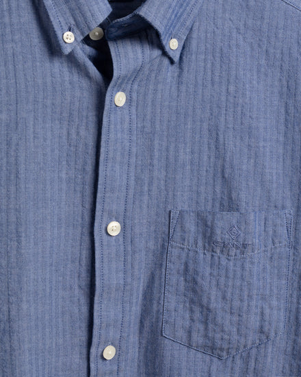 Niebieska bawełniana koszula męska w jodełkę seersucker regular fit