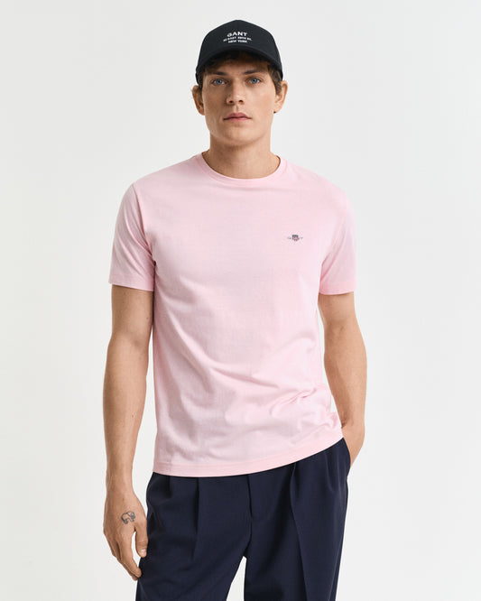T-shirt męski okrągły kołnierzyk regular fit różowy