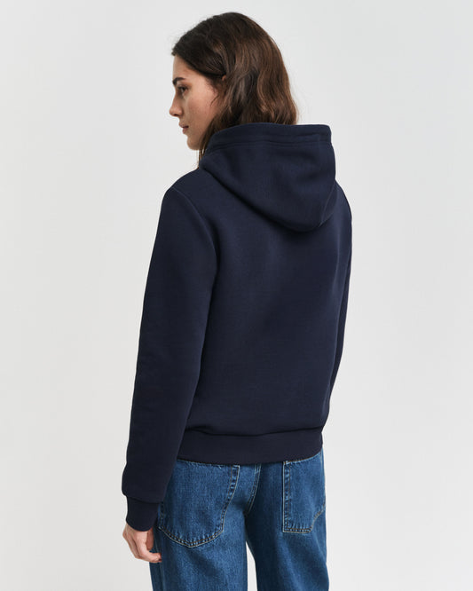 Bluza damska z nadrukiem z kapturem regular fit granatowa