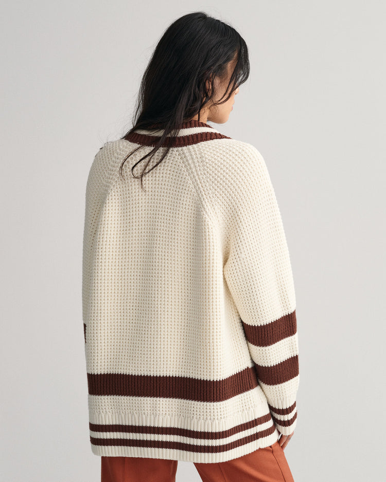 Bawełniany sweter rozpinany damski w paski oversize fit