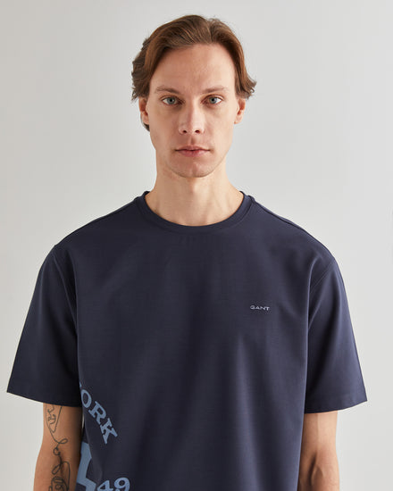 T-shirt męski z nadrukiem okrągły kołnierzyk regular fit