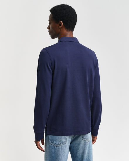 Koszulka polo męska z długim rękawem regular fit granatowa