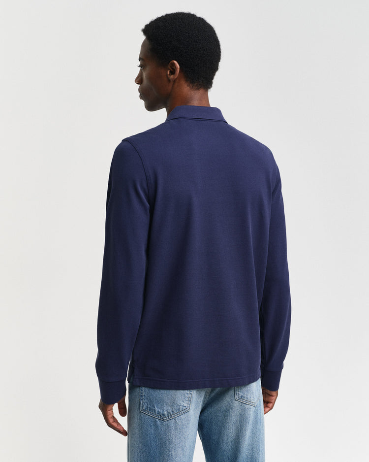 Koszulka polo męska z długim rękawem regular fit granatowa