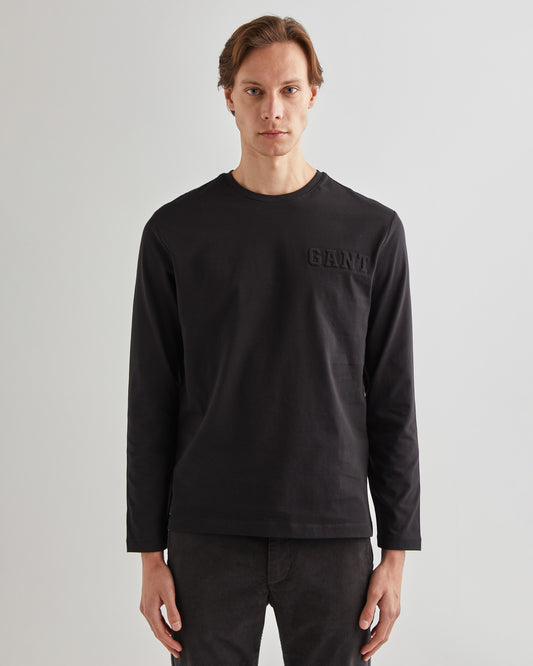 Bawełniana koszulka męska z nadrukiem z długim rękawem regular fit czarna