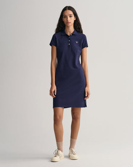 Bawełniana sukienka damska z kołnierzykiem polo i krótkim rękawem regular fit