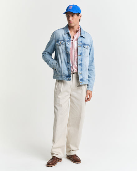 Koszula męska w paski z długim rękawem regular fit czerwona