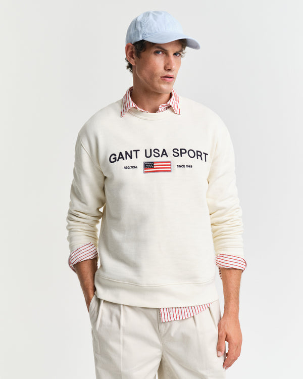 Bawełniana bluza męska z nadrukiem okrągły kołnierzyk loose fit