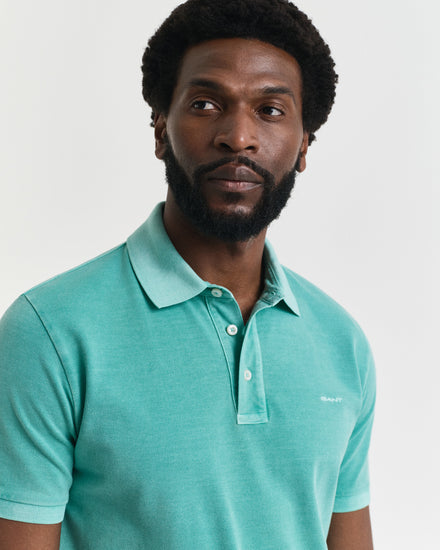 Męska niebieska koszulka polo z bawełnianej piki z efektem wyblaknięcia