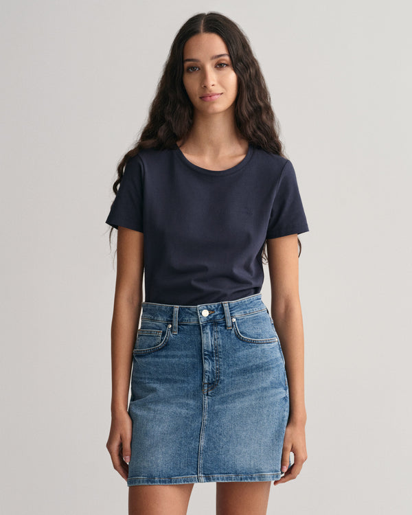 Koszulka damska z okrągłym kołnierzykiem slim fit granatowa