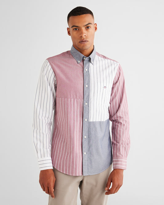 Bawełniana koszula męska w paski z długim rękawem regular fit