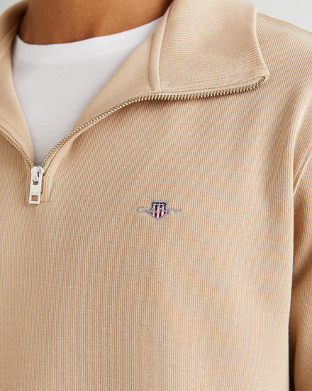 Bawełniana bluza męska z zamkiem do połowy regular fit beżowa