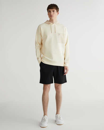 Bluza męska z kapturem z nadrukiem regular fit kremowa