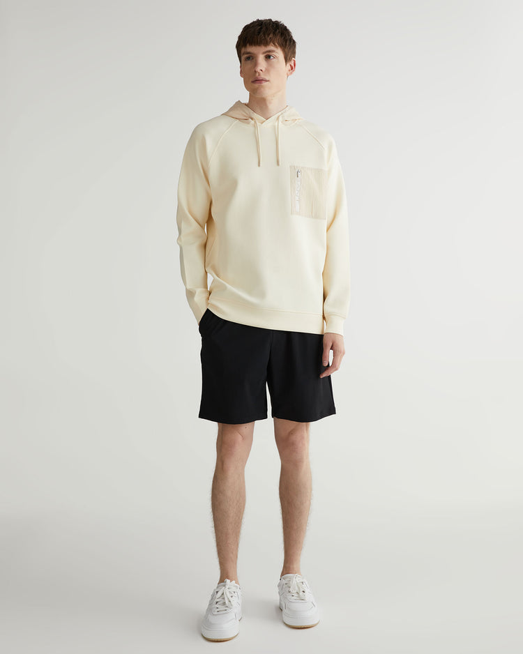 Bluza męska z kapturem z nadrukiem regular fit kremowa