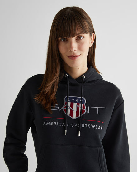 Damska czarna bluza z kapturem i logo