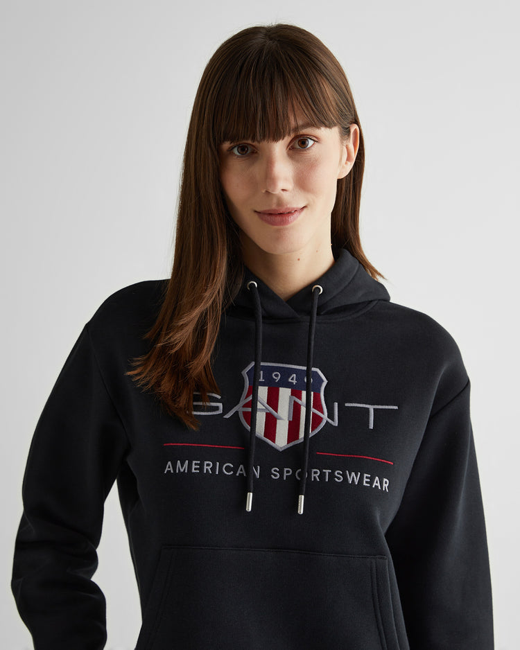 Damska czarna bluza z kapturem i logo