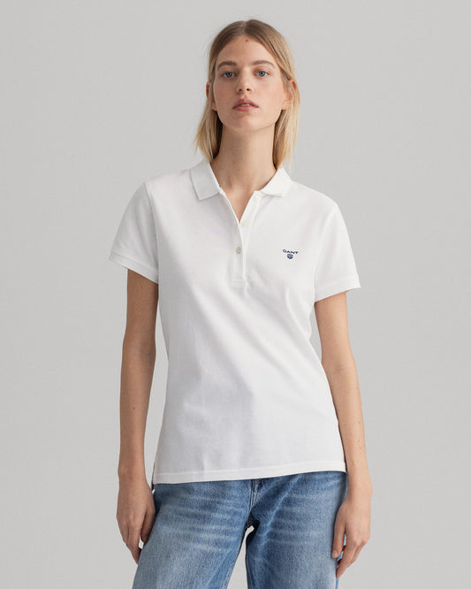 Bawełniana polo damska z krótkim rękawem regular fit biała