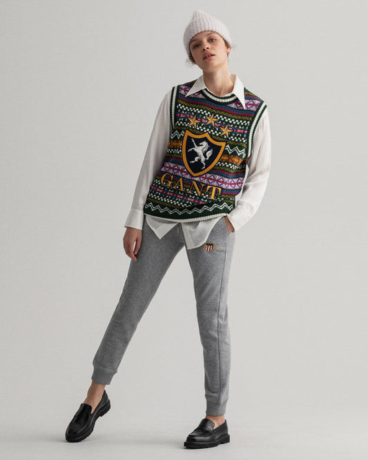 Spodnie dresowe damskie z nadrukiem slim fit szare