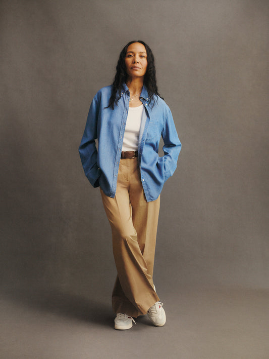 Koszula damska z długim rękawem relaxed fit niebieska