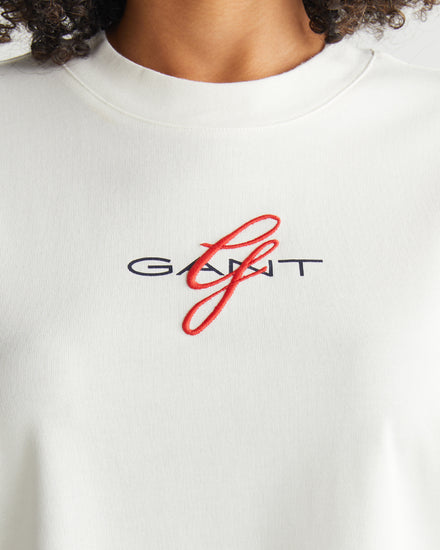 Koszulka damska z nadrukiem okrągły kołnierzyk relaxed fit kremowa