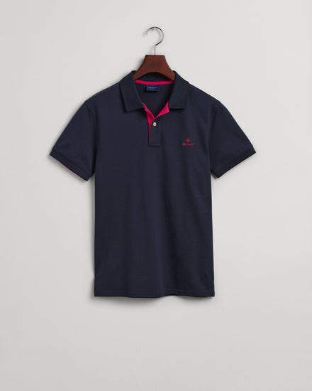 Polo męskie z krótkim rękawem slim fit granatowe