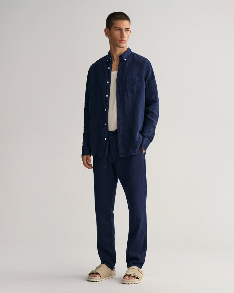 Lniana koszula regular fit granatowa