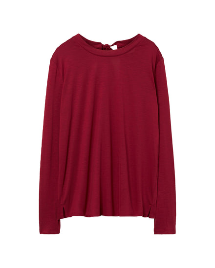 Koszulka damska z okrągłym kołnierzykiem z długim rękawem czerwona
