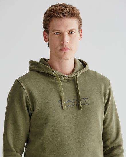 Bawełniana bluza męska z kapturem z nadrukiem regular fit zielona