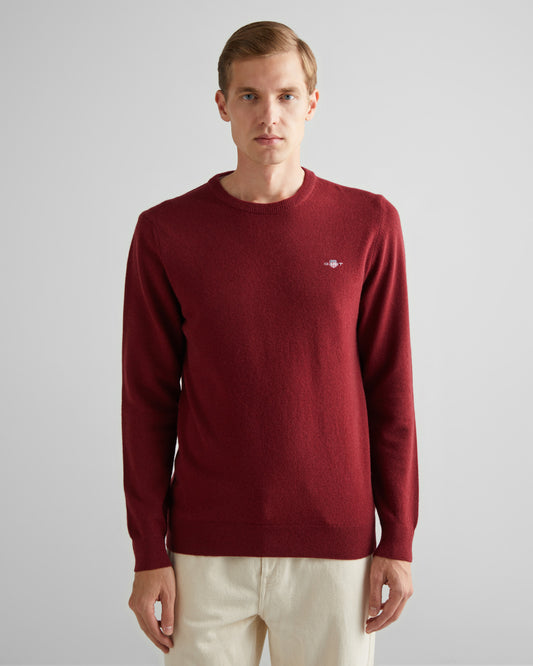 Wełniany sweter męski z okrągłym kołnierzykiem i długim rękawem regular fit