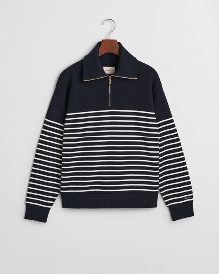 Damska niebieska Half zip bluza breton z prążkowanym ściągaczem