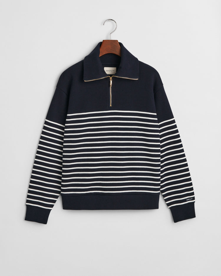 Damska niebieska Half zip bluza breton z prążkowanym ściągaczem