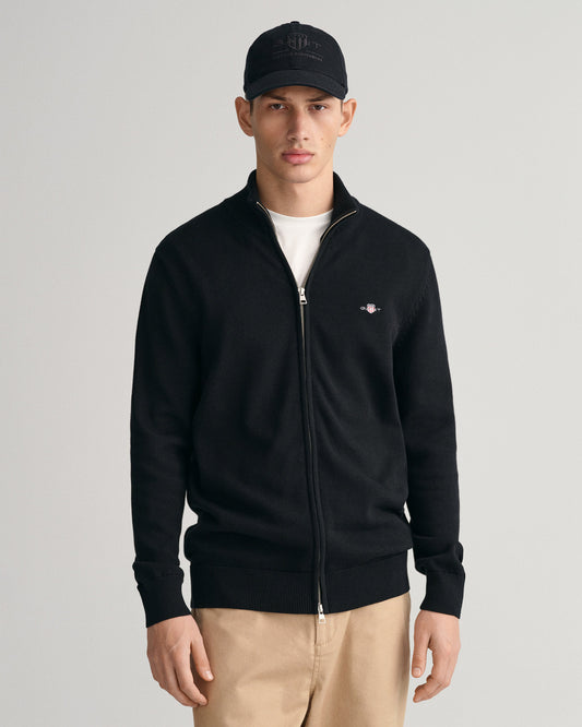 Sweter męski z zamkiem z długim rękawem regular fit czarny