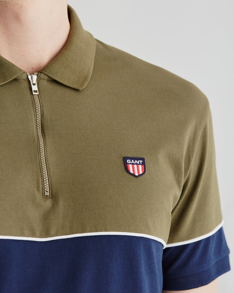 Polo męskie z krótkim rękawem half zip z nadrukiem regular fit