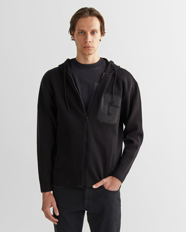 Sweter rozpinany męski z nadrukiem z kapturem regular fit czarny