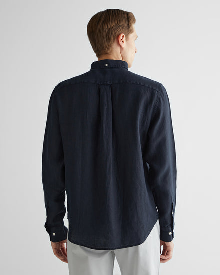 Lniana koszula męska z długim rękawem regular fit czarna