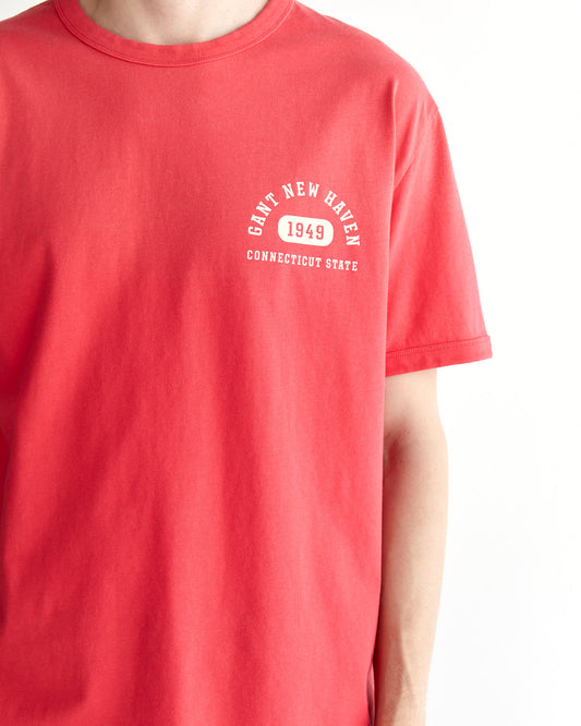 T-shirt męski z nadrukiem okrągły kołnierzyk relaxed fit czerwony