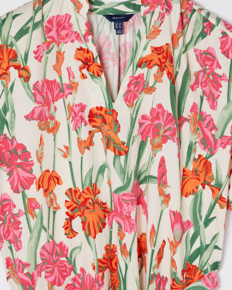 Sukienka damska ze stójką długi rękaw relaxed fit kremowa