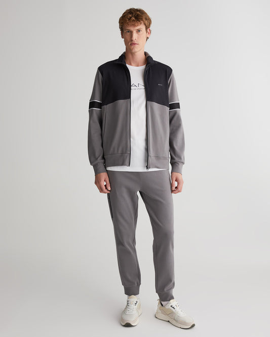 Bawełniane spodnie dresowe męskie z nadrukiem regular fit szare