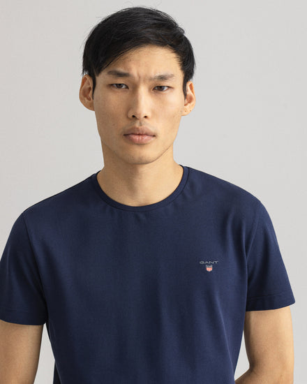 Bawełniana koszulka męska z nadrukiem regular fit granatowa