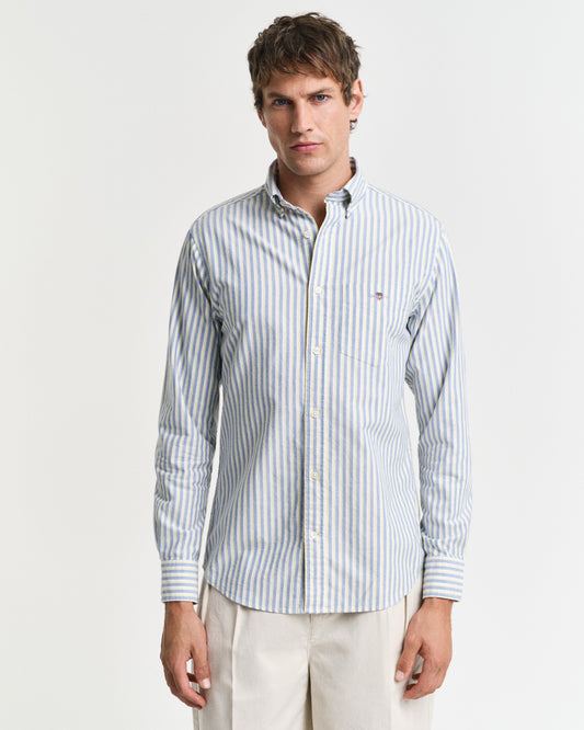 Bawełniana koszula męska w paski z długim rękawem regular fit