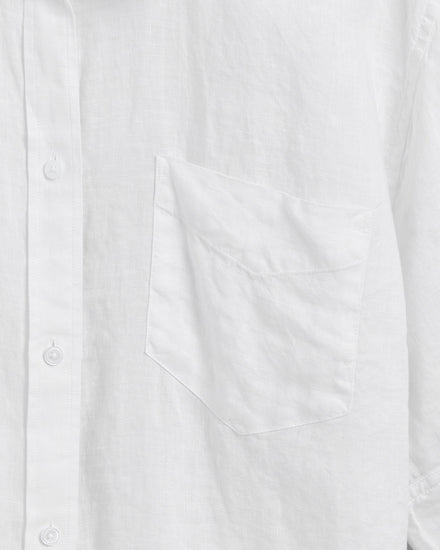 Koszula z lnianej tkaniny chambray ze średnim rękawem regular fit