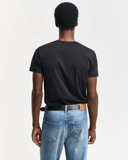 Koszulka męska z dekoltem V slim fit czarna