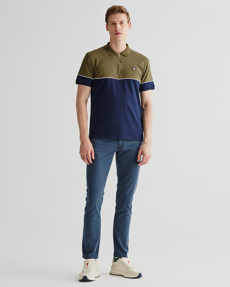 Polo męskie z krótkim rękawem half zip z nadrukiem regular fit