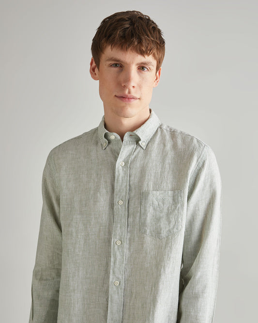 Koszula męska w paski z długim rękawem regular fit zielona