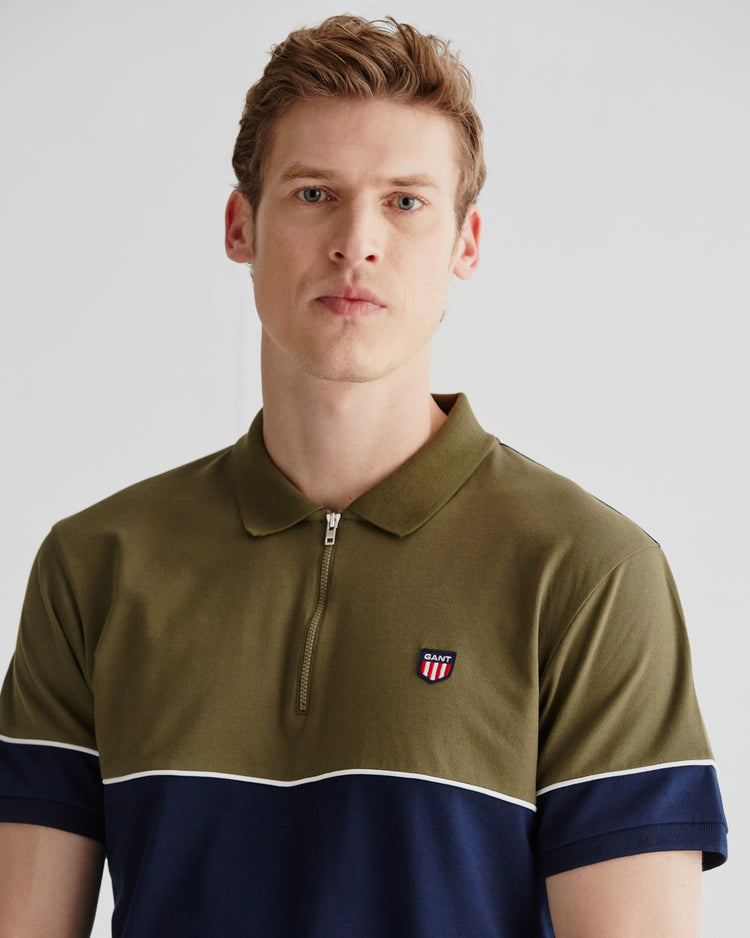 Polo męskie z krótkim rękawem half zip z nadrukiem regular fit