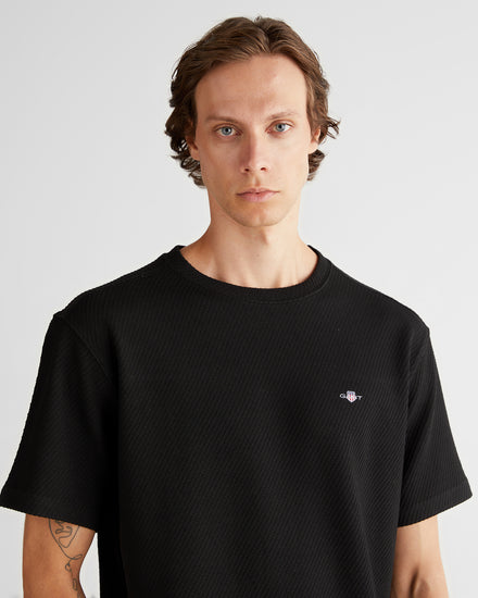 T-shirt męski okrągły kołnierzyk relaxed fit czarny