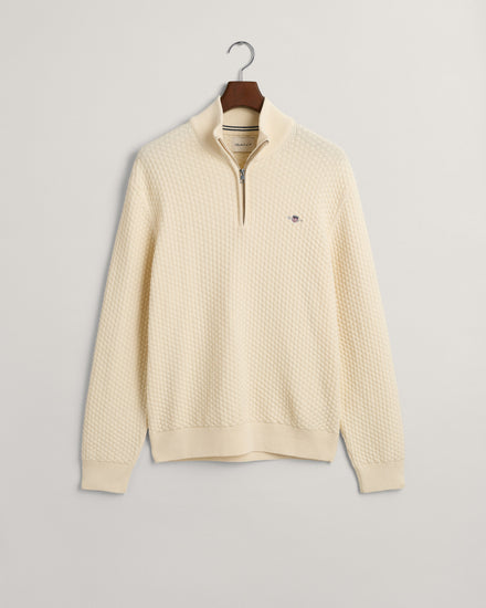 Sweter z fakturowanej bawełny rozpinany do połowy