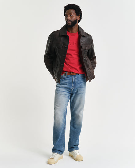 T-shirt męski z nadrukiem okrągły kołnierzyk regular fit czerwony