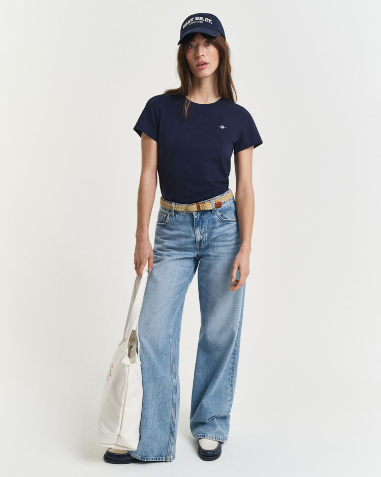 Koszulka damska z okrągłym dekoltem regular fit granatowa