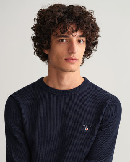 Męski sweter prążkowany z okrągłym dekoltem